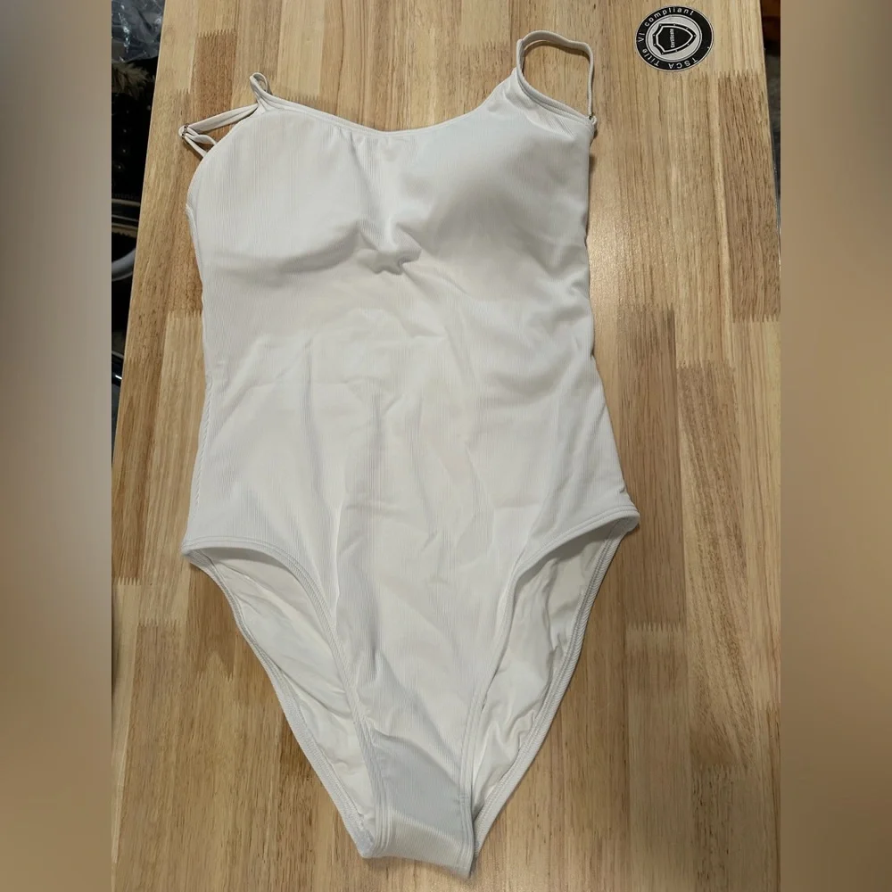 NWT QUINCE Italian Cami Ribbed One-Piece Swimsuit White (bin 6)